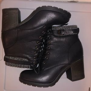 Mia Shoes - Black Combat Boot Heels Mia Shoes - Black Combat Boot Heels